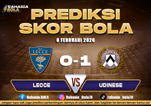 Informasi ini begitu dinantikan oleh fans sepak bola yang ingin mendukung tim-tim tersebut. Namun, kalian mendapatkan pratinjau eksklusif pada pertandingan mewujud dengan Prediksi Skor Bola Lecce vs Udinese 8 Februari 2026, beberapa gol yang mungkin akan datang, dan juga cara permainan kedua tim. Anda mendapat metode prediksi dan bukan meningkatkan kalian secara mental yang akan membantu membantu kalian secara lebih baik mouth dengan kapanpun momen-momen tersebut bersama-sama dalam lapangan itu. Jelajahi dengan hati-hati prediksi ini karena ini akan meningkatkan kalian selangkah lebih dekat ke dalam laporan pertandingan! Visi Kedua Tim Lecce Pertama, Lecce bertekad mengamankan poin di kandang sendiri untuk menjauh dari zona bawah klasemen. Selain itu, tim fokus membangun konsistensi lini serang yang sering menjadi masalah. Dengan demikian, Lecce berupaya menyeimbangkan pertahanan dan serangan agar tetap kompetitif menghadapi Udinese. Udinese Sementara itu, Udinese menargetkan kemenangan untuk memperkuat posisi di papan tengah klasemen. Lebih lanjut, strategi mereka menekankan efisiensi serangan dan pengendalian lini tengah. Oleh karena itu, Udinese datang dengan mentalitas percaya diri dan siap memanfaatkan setiap peluang yang muncul. Hasil 5 Pertandingan Terakhir Lecce Tanggal Lawan Kandang/Tandang Hasil Skor 01 Feb 2026 Torino Tandang Kalah 0-1 25 Jan 2026 Lazio Kandang Seri 0-0 19 Jan 2026 AC Milan Tandang Kalah 0-1 15 Jan 2026 Inter Milan Tandang Kalah 0-1 11 Jan 2026 Parma Kandang Kalah 1-2 Keterangan Hasil Pertandingan : 0 Menang, 4 Kalah, 1 Seri Udinese Tanggal Lawan Kandang/Tandang Hasil Skor 03 Feb 2026 AS Roma Kandang Menang 1-0 27 Jan 2026 Hellas Verona Tandang Menang 3-1 17 Jan 2026 Inter Milan Kandang Kalah 0-1 10 Jan 2026 Pisa Kandang Seri 2-2 08 Jan 2026 Torino Tandang Menang 2-1 Keterangan Hasil Pertandingan : 3 Menang, 1 Kalah, 1 Seri Head-to-Head (H2H) Lecce vs Udinese Tanggal Kompetisi Tuan Rumah Skor Keterangan 25 Okt 2025 Serie A Udinese 3-2 Udinese Menang 21 Feb 2025 Serie A Lecce 0-1 Udinese Menang 05 Okt 2024 Serie A Udinese 1-0 Udinese Menang 13 Mei 2024 Serie A Lecce 0-2 Udinese Menang Kondisi Skuad Lecce (Tuan Rumah) Formasi Utama : 4-3-3 Gaya Bermain : Menyerang dari sayap, mengandalkan kecepatan pemain depan Kekuatan : Konsistensi di lini tengah dan kreativitas serangan Udinese (Tamu) Formasi Utama : 3-5-2 Gaya Bermain : Mengontrol lini tengah, efektif dalam serangan balik Kekuatan : Prediksi Jalannya Pertandingan Babak Pertama Kedua tim kemungkinan bermain hati-hati. Lecce mencoba menekan dari sayap, sedangkan Udinese fokus menguasai lini tengah. Peluang gol mungkin datang dari serangan balik cepat. Babak Kedua Udinese bisa memanfaatkan kelelahan Lecce, sementara tuan rumah akan berusaha menyamakan atau unggul. Gol kemenangan bisa muncul di menit akhir jika strategi efektif. Rekomendasi Taruhan Handicap : Udinese -0.25 Over/Under : Under 2.5 Gol Catatan : Pastikan untuk memeriksa odds dan ketersediaan taruhan di platform taruhan yang tersedia. Prediksi Skor Prediksi Skor Bola Lecce vs Udinese 8 Februari 2026